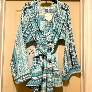 Long, bell sleeve turquoise romper! Never worn, with tags